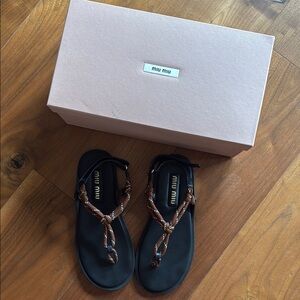 MIU MIU / Nastro Braided Sandals / Slingback Shoes / 38 Calzature Donna Brown